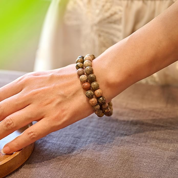 Bivei Natural Gemstone Semi Precious Healing Crystals Handmade Stretchy Round Beads Bracelet,Stocking Stuffers for Women Enhance Positive Energy