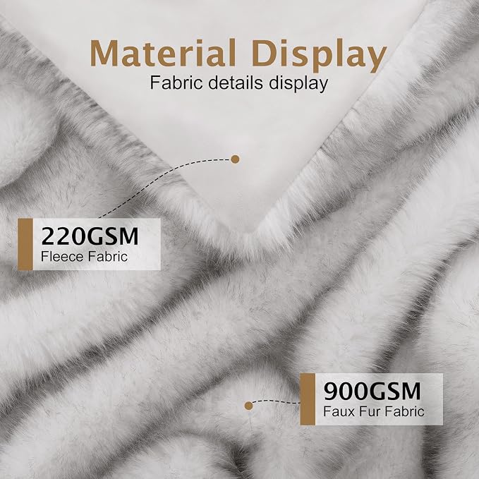 Luxury Faux Fur Twin Blanket, Grey, 60''x80'' | 1000GSM, Super Thick Warm Cozy Heavy, Plush Fuzzy Elegant Winter Reversible Mink