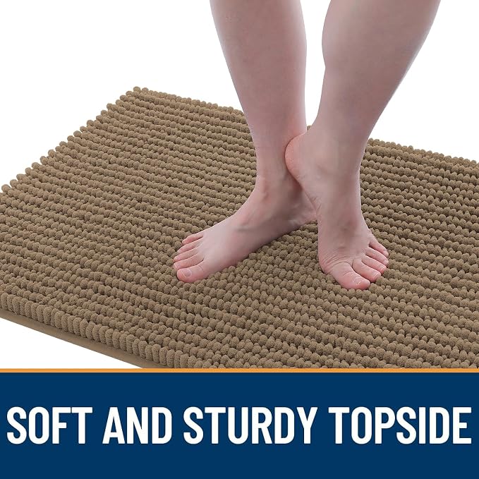 OLANLY Dog Door Mat for Muddy Paws 44x24, Extra Absorbent Chenille Mud Mat | Tan, Absorbs Moisture and Dirt, Non-Slip Machine Washable Doormat, Quick-Drying Indoor Entryway Floor Mat for Dogs
