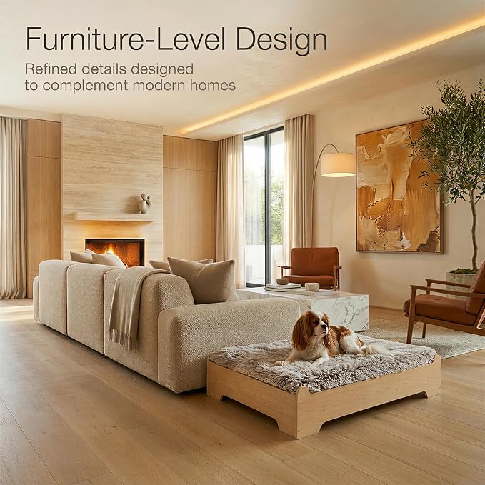 Elevated Wood Dog Bed Frame with Foam Mattress, WoodPattern, S | Raised Dog Bed with Washable Cover, Furniture-Style Design for Indoor Living