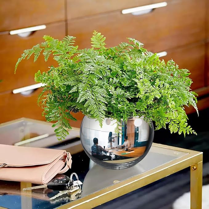 7" Spherical Convex Mirror Glass Bowl Vase - Safety Cubicle Reflector & Desktop Rearview Mirror to See Behind You for Office/Home Décor, Floral Arrangements, Planter Storage