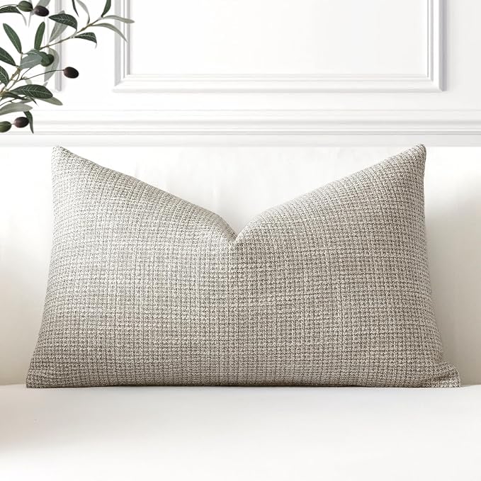 OTOSTAR Linen Throw Pillow Cover Set of 1 Decorative Lumbar Pillowcases Cushion Covers 12x20 Inch for Home Decor Sofa Bedroom Car 30 x 50CM Khaki