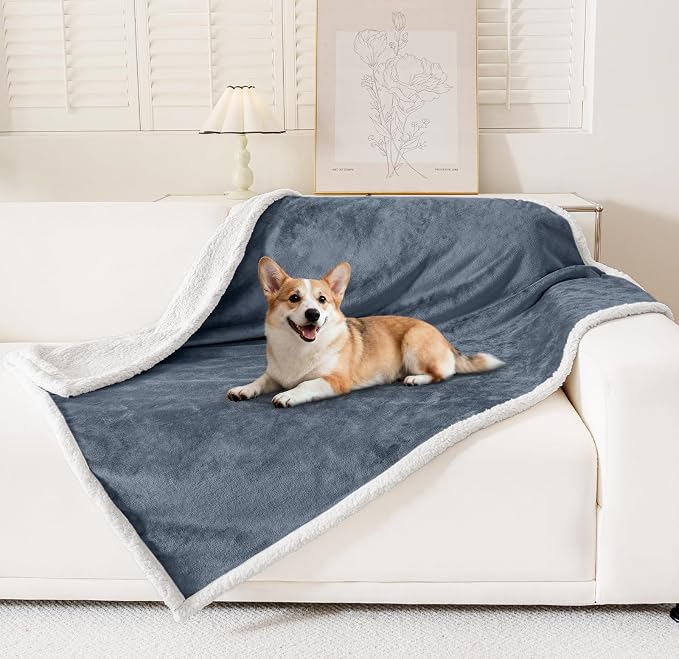 Smiry Waterproof Blanket Throw, Reversible Dog Blanket for Sofa Couch Bed | Soft Leakproof Sherpa Fleece, Washable Furniture Couch Protector for Large Dogs Cats, 40"x60", Grey/White