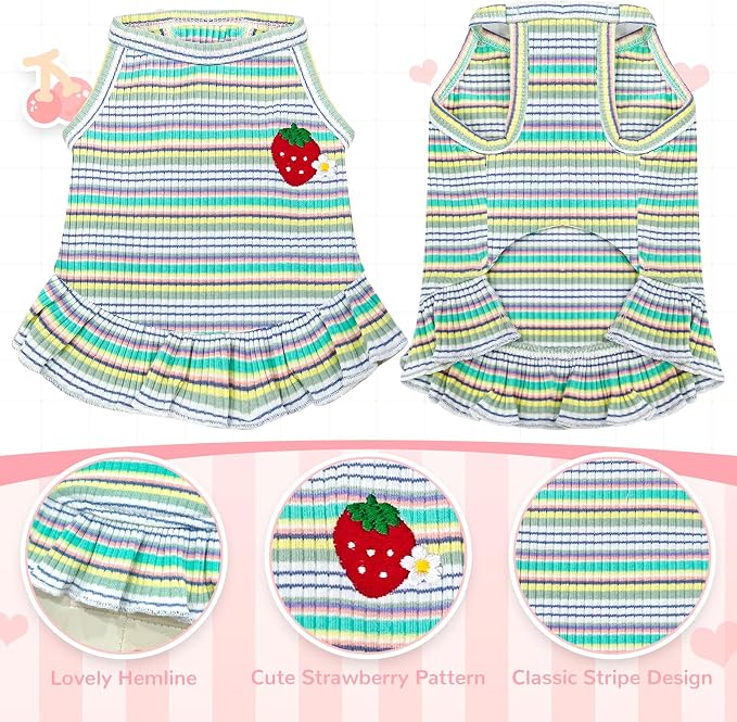 Cute Small Dog Dress Girl Female Dog Clothes Spring Summer Pet Puppy Cats Striped Dress Outfits for Shih Tzu Yorkies Chihuahua Maltese(Strawberry Green,X-Large)