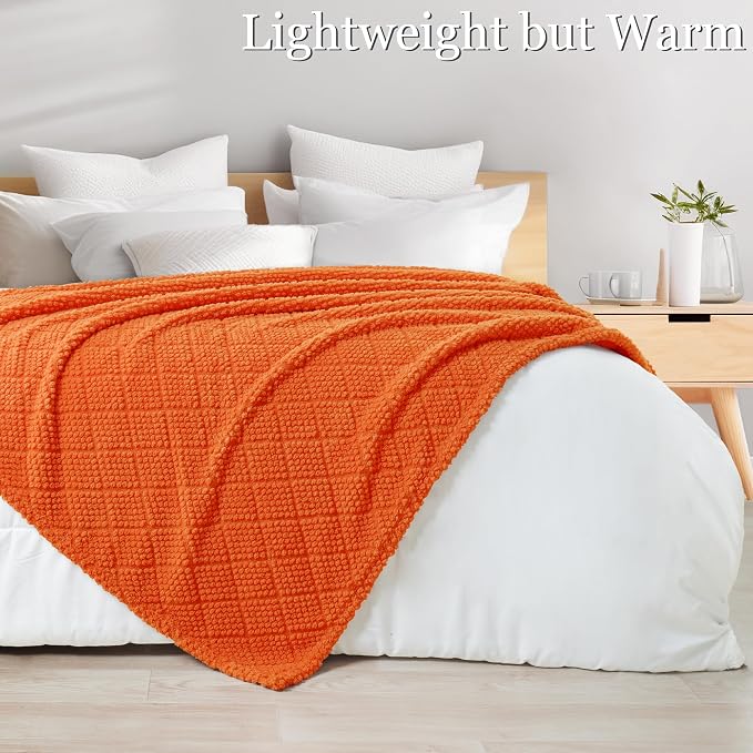 Whale Flotilla Soft Fleece Twin Size Blanket for Bed, Burnt Orange | Jacquard Waffle Blankets for Home Decor, Lightweight and Cozy, All Season Suitable, 60x80 Inch