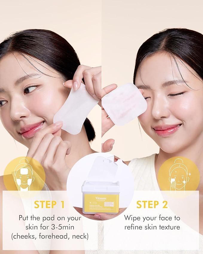 DERMAL Vitamin Toner Pad - Korean Toner Pad for Antioxidant & Skin Glow Radiance Improvement with Vitamin C - Vegan Pure Cotton Square Pads - High Capacity, 120 Sheets
