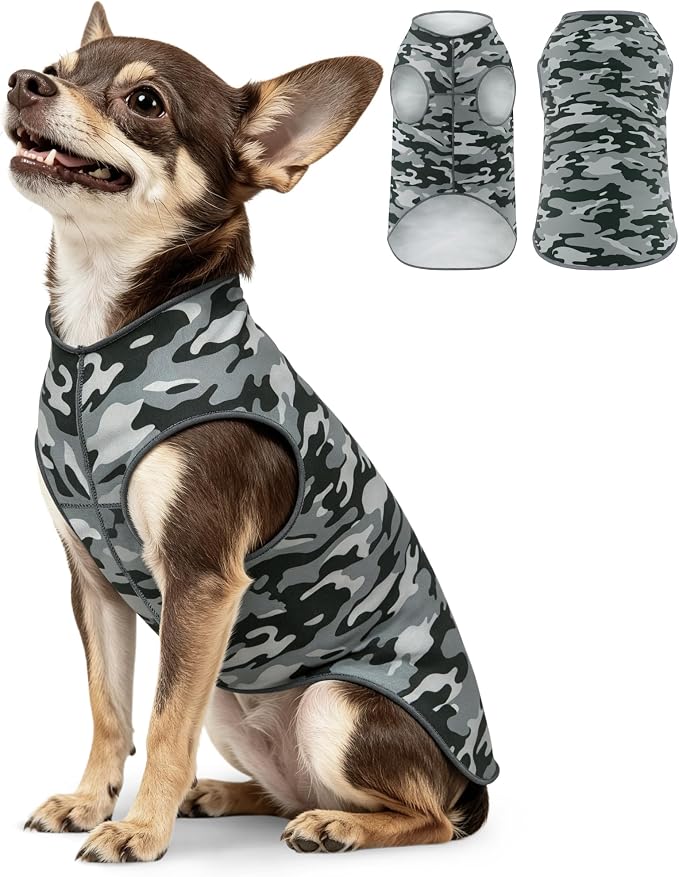 YUDODO Lightweight Dog Shirts, Stretchy Dog Tank Tops, Soft Pet Vest | Skin-Friendly, Breathable, Sleeveless, All Season Dog Clothes, For Small Medium Dogs, Gray Camo, S