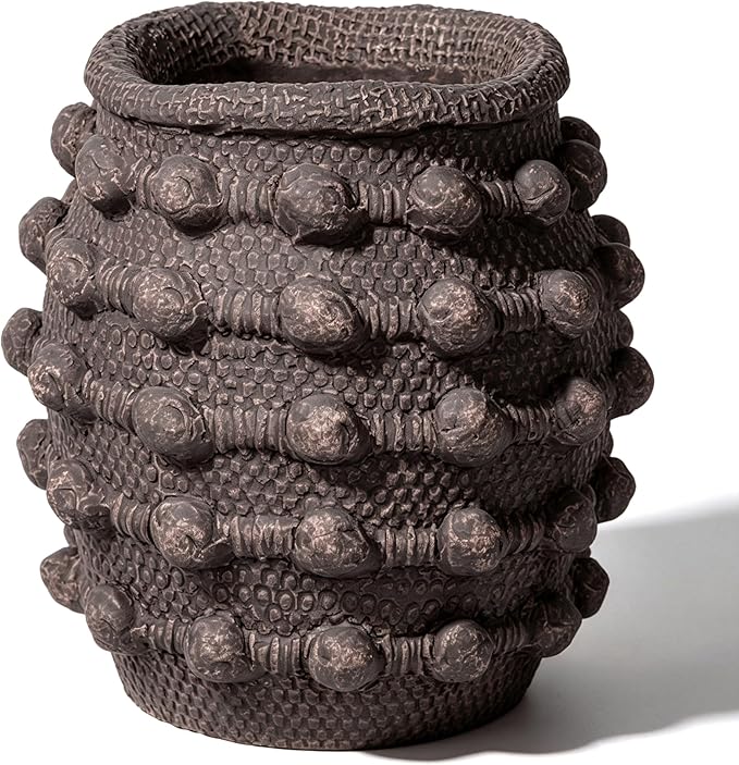 Rustic Farmhouse Vase, Boho Brown Vases for Pampas Grass Small Textured Knotted Vase for Flowers Decorative Cement Floral Vases for Home Decor, Living Room, Dining Table