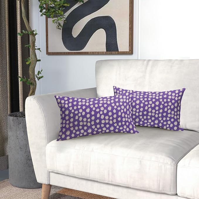 Sweetshow Purple Cream Dots Lumbar Pillow Covers 12x20 Set of 2 Boho Design Polka Dot Print Throw Pillows Modern Outdoor Decorative Pillowcase Rectangle Linen Cushion Cases Decor for Sofa Couch Bed