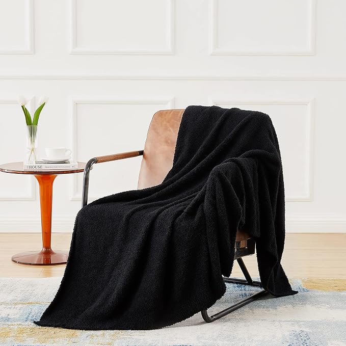 Knit Throw Blanket for Couch Black-Super Soft Lightweight Plush Fuzzy Fluffy Cozy Blankets and Throws for Sofa Bed, 50x60 inches