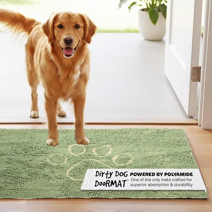 Dog Gone Smart Dirty Dog Doormat - Fast Drying Rug with Super Gripper Backing for Clean Floors - Super Absorbent and Machine Washable Mat for Muddy Paws - Sage Green | Super Gripper Backing for Clean Floors - Absorbent Microfiber and Machine Washable M...