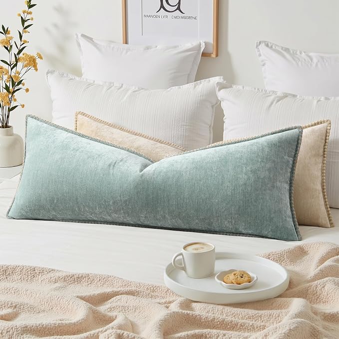 decorUhome Soft Chenille Throw Pillow Covers 14x36 Pack of 1 Aqua Haze | Fall Textured Decorative Throw Pillow Cases Stitched Edge Modern Farmhouse Luxury Boho Velvet for Couch Sofa Bed Home Decor