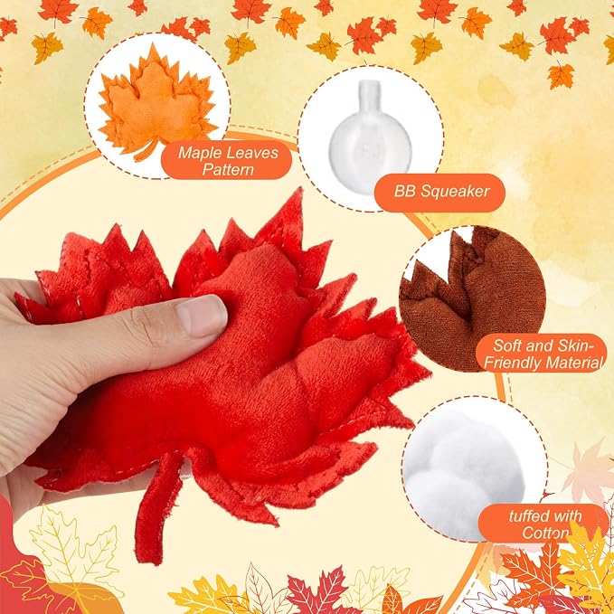 Civaner 12 Pcs Stuffed Dog Toy Squeaky Plush for Small Breed, Maple Leaves