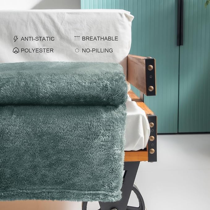 Exclusivo Mezcla Fuzzy Large Fleece Throw Blanket for Couch, Celadon | 50x70 Inches, Super Soft and Cozy Throw, Plush Fluffy Blanket for Sofa, Bed, Bedroom, Home Decor, All Season