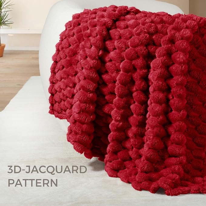 Whale Flotilla Soft Fleece King Size Bed Blanket Luxury 3D Jacquard, Red | Lightweight Breathable Coverlet Bedspread for All Seasons, Super Cozy Plush Fluffy Fuzzy Decorative Blanket for Bed, 90"x104"