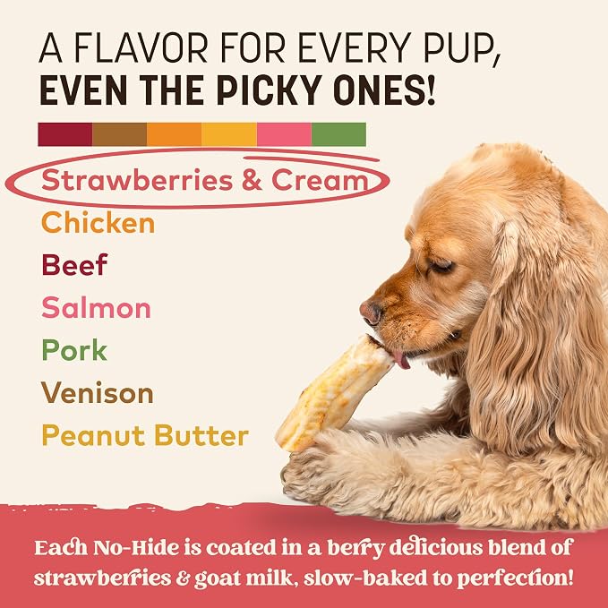 Earth Animal No Hide Dog Chews - Small Rolls 6 Count Strawberries & Cream | Small Rolls Strawberries & Cream Flavored Natural Rawhide Free Long Lasting Dog Chews - Pet Treats for Small Dogs