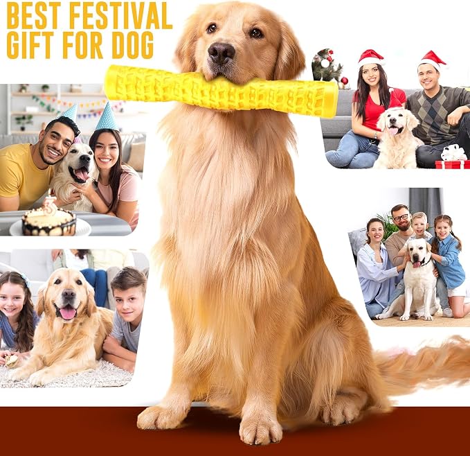 LOYEE Dog Squeaky Toys Interactive Dog Toys for Aggressive Chewers Tough Rubber Chew Toys for Medium/Large Breed, Indestructible Puppy Chew Toys for Teething (Yellow)