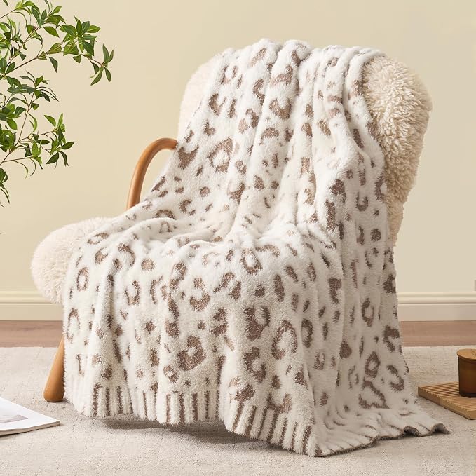 Snuggle Sac Leopard Luxury Faux Fur Blanket Twin Size for Bed Sofa,Ultra Soft Cozy Oversized Fluffy Blanket for Couch Living Room,Beige Leopard,60x80 inches