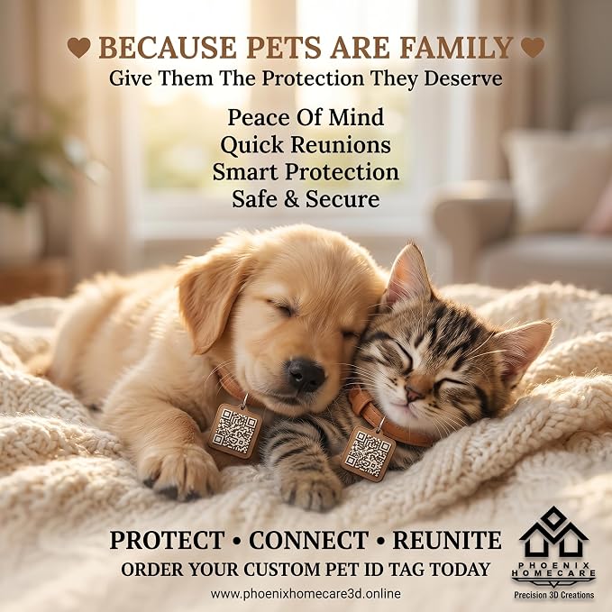 Phoenix Homecare Personalized QR Code Pet ID Tag for Dogs & Cats | Waterproof Smart Collar Tag | Custom Pet ID with Owner Contact, Emergency & Medical Information | No App Required