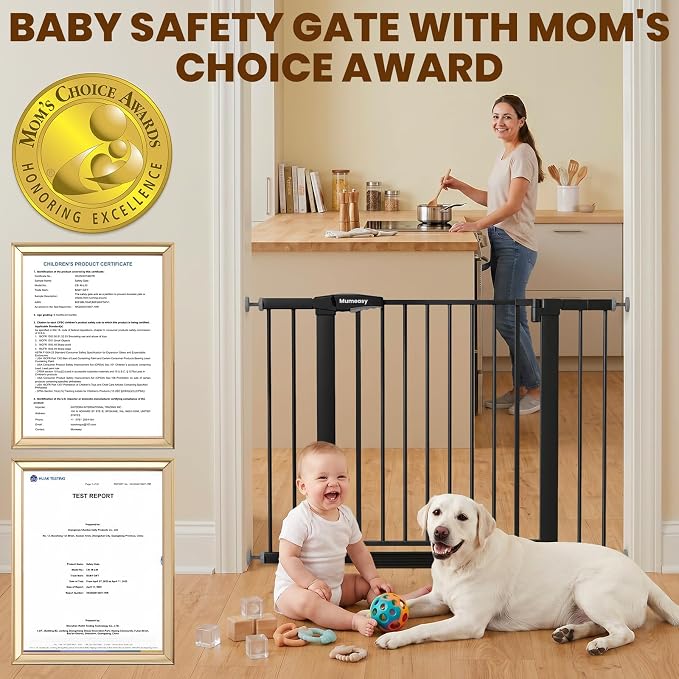 Mumeasy Baby Gate with Door, 29.7-43" Auto Close Dog Gate for Doorways