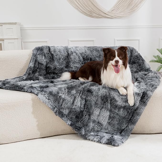 gogobunny Waterproof Dog Blanket for Couch & Furniture Protection - Super Soft Reversible Throw for Large Dogs & Cats, Calming Washable Fur & Sherpa Pet Blanket(60x80 Inch, Tie-dye Grey)