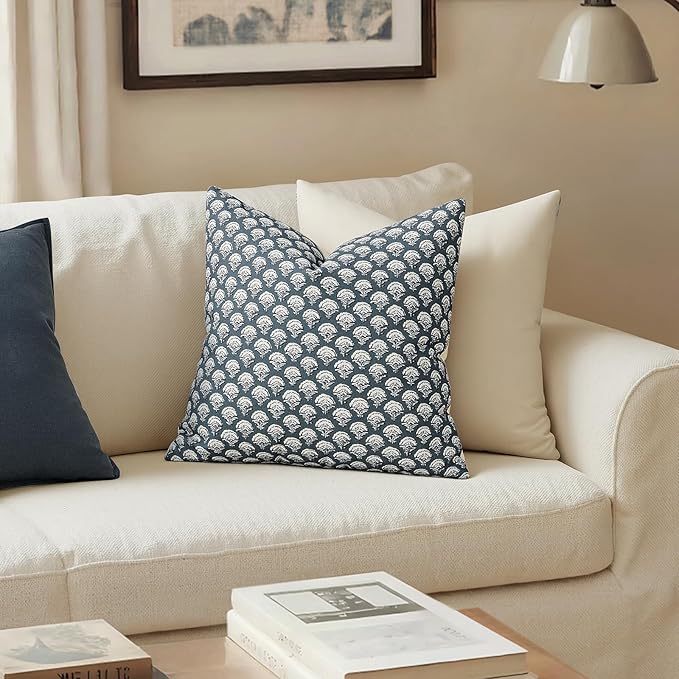 MIULEE Floral Print Decorative Euro Pillow Covers 22x22, Dusty Blue | Vintage Boho Farmhouse Modern Home Decor, Set of 2, Block Print Cushion Covers for Couch Sofa Bed Living Room