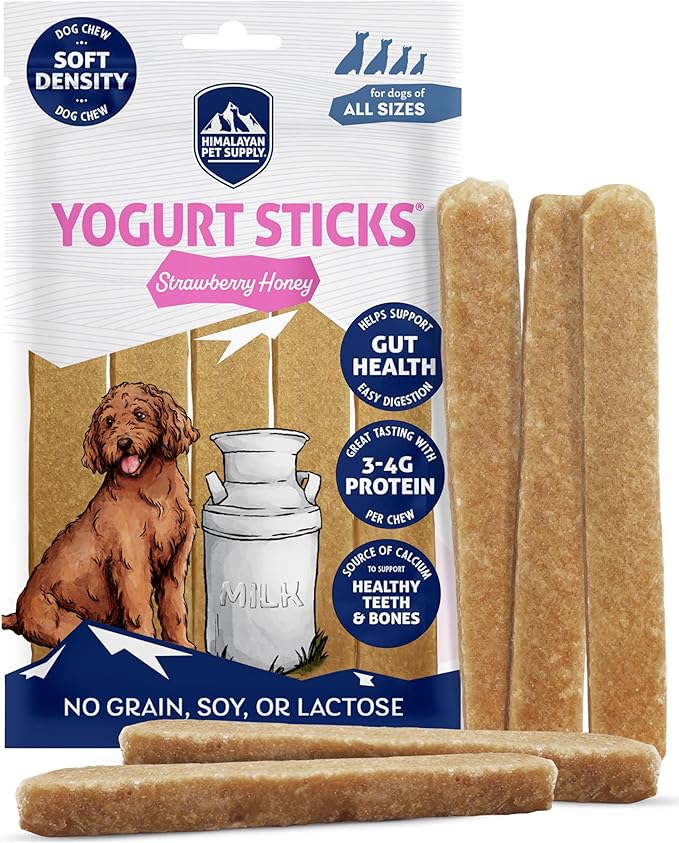 Himalayan Dog Chew Yogurt Sticks, Probiotic Dog Treats, Strawberry 5 Treats | Dog Chews With Prebiotics, Probiotics & Protein, Digestive Support, Lactose & Gluten Free, Natural Dog Treats for All Breeds