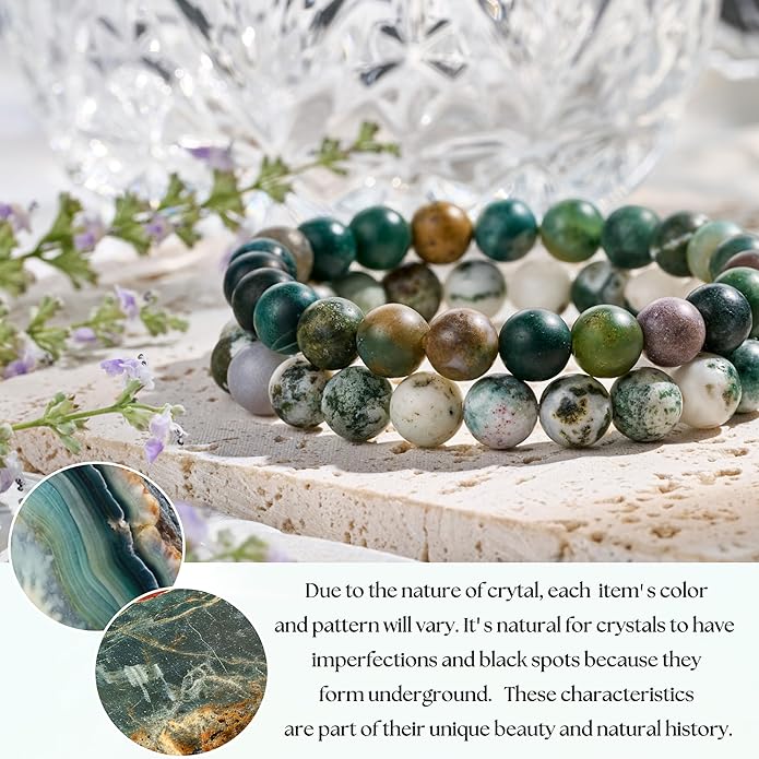 Bivei Natural Gemstone Semi Precious Healing Crystals Handmade Stretchy Round Beads Bracelet,Stocking Stuffers for Women Enhance Positive Energy