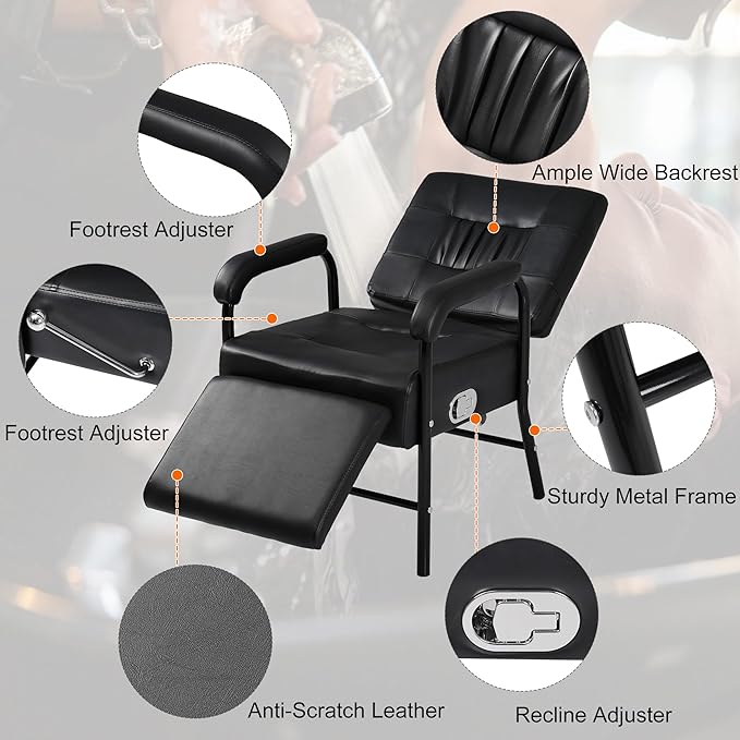 Shampoo Chair with Footrest for Salon,Adjustable Reclining Up to 90-150°Salon Seat for Barber Equipment,Hair Stylist,Leather Shampoo Bowl Spa Beauty Equipment for Beauty Shop