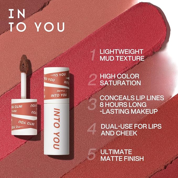 INTO YOU Matte Nude Lipstick for Women, Waterproof Liquid Lipstick Long Lasting Makeup with Lightweight Mud Texture, Dual-use for Lips and Cheek & Highly Pigmented(EM05)