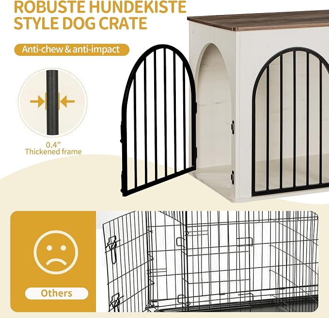Hzuaneri 44.1'' Dog Crate Furniture,Dog Kennel Indoor for Medium/Large Dogs | Dog Kennel Furniture Wooden Dog Cage Heavy Duty Dog Crate Decorative Pet House End Side Table TV Stand,White Brown DFC83914B