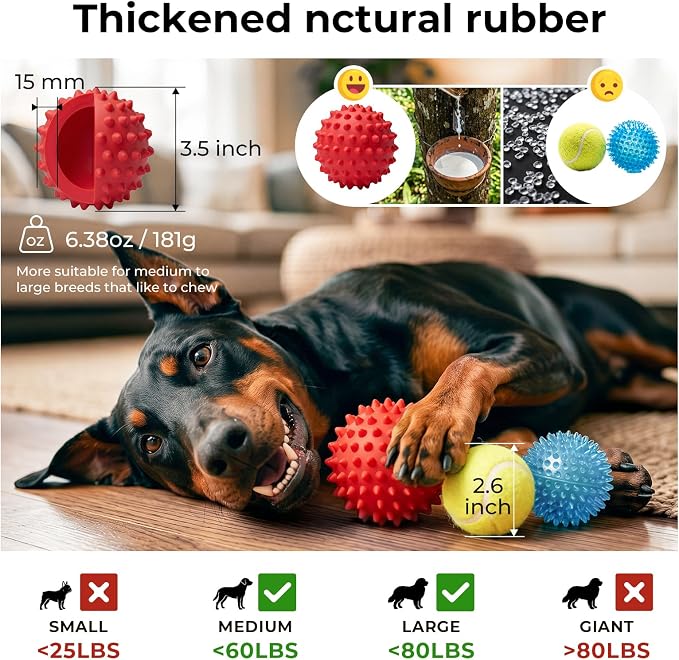 Beef-Flavored 3.5''Squeaky Dog Ball for 25-80lbs Aggressive Chewers
