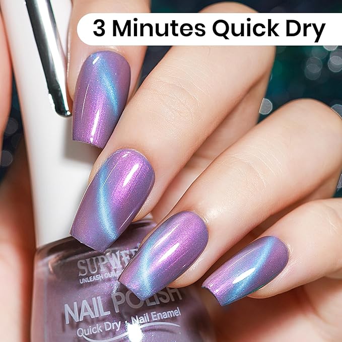 Mermaid Pearl Cat Eye Nail Polish Quick Dry, Magnetic Nail Polish Non Gel with Magnet Cateye Fingernail Lacquer Air Fast Drying Manicure Gift For Women Girls 16ml/0.54 oz