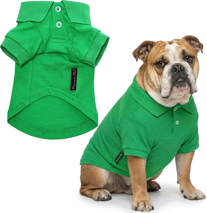 Parisian Pet Dog Polo Shirt – Classic Green Cotton Pet Apparel with Collar & Buttons - Soft Breathable Puppy T-Shirt - Cute Dog Clothes - Ideal Summer Clothes for Large Dogs - Shirts for Dogs Girl Boy