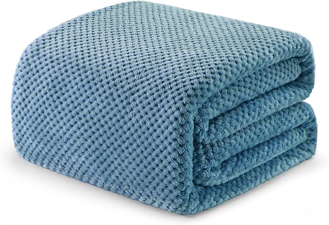 Exclusivo Mezcla Large Waffle Fleece Throw Blanket for Couch, Slate Blue | Lightweight Soft Blanket for Sofa, Bed, Living Room, Plush Fluffy Throw for Home Decor, Travel, All Season, 50x70 Inches