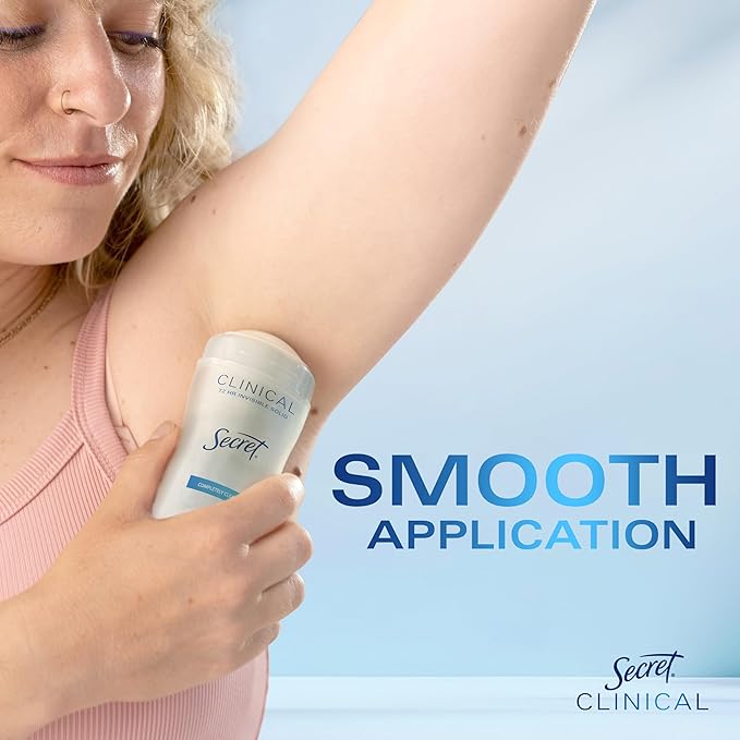 Secret Clinical Strength Antiperspirant Deodorant for Women, 3X Stress Protection, 72hr Sweat & Odor Protection, PH Balancing Minerals, Invisible Solid, Completely Clean Scent, 2.6 oz (Pack of 2)