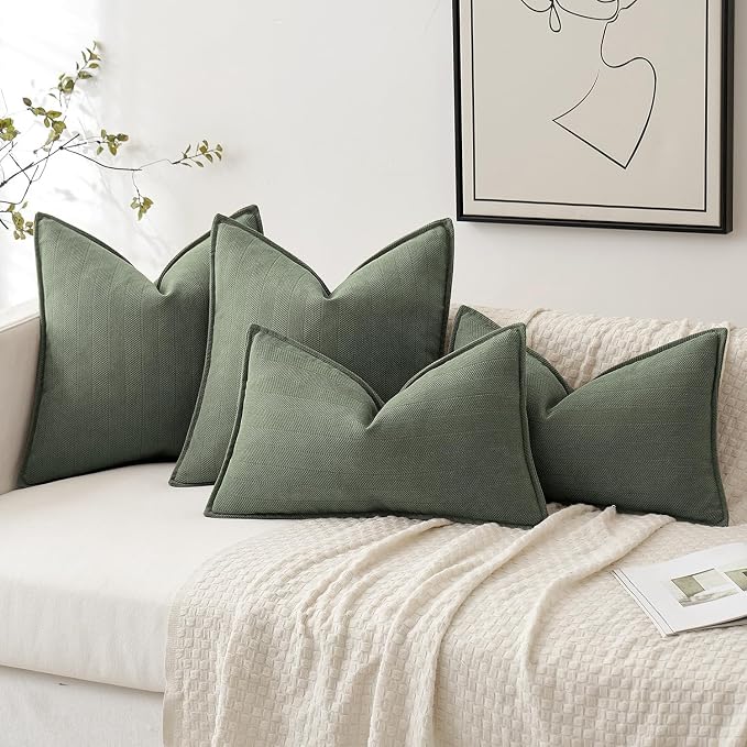 MIULEE Pack of 2 Army Green Decorative Chenille Pillow Covers 20x20 Inch | Soft Couch Throw Pillows,Farmhouse Cushion Covers with Elegant Design for Sofa,Bedroom,Living Room,Spring Home Decor