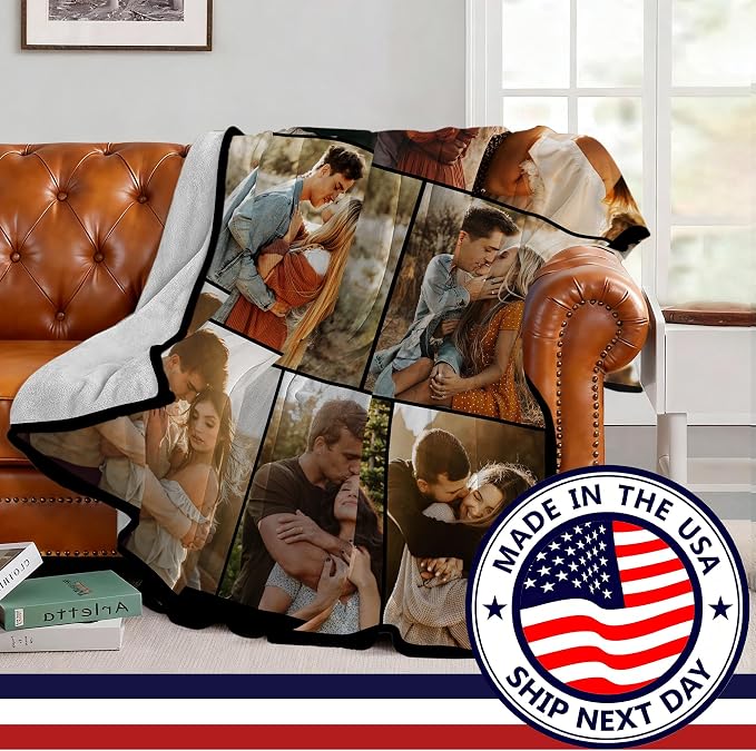 SHIPS NEXT DAY Custom Blanket with Picture Text Personalized Throws Blanket with Photos Customize Blanket Customizable Blankets Customized Gifts for Mom Dad Couple Girlfriend Boyfriend Wife Husband