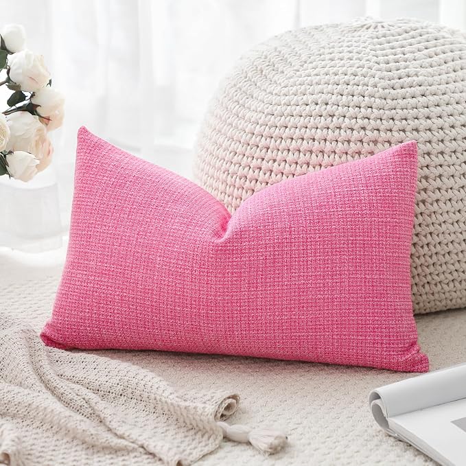 OTOSTAR Linen Throw Pillow Cover Set of 1 Decorative Lumbar Pillowcases Cushion Covers 12x20 Inch for Home Decor Sofa Bedroom Car 30 x 50CM Rose Pink