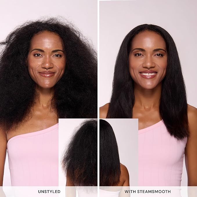 L'ANGE HAIR SteamSmooth Steam Smoothing Comb | Coconut Oil–Infused Steam Brush for Sleek, Shiny Results | Negative Ion Frizz Control | Hydrates & Straightens Hair | (Black)