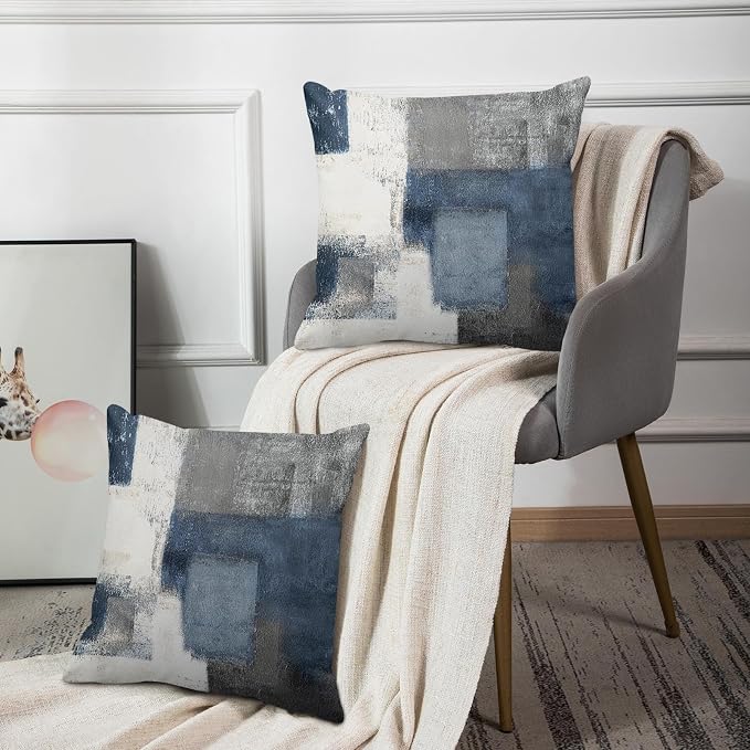 Emvency Throw Pillow Covers Set of 2, 26 x 26 Inch, Abstract Modern Blue | Gray Painting Outdoor Decorative Square Pillow Cases Couch Cushion Case for Couch Bed Sofa Living Room Home Decor