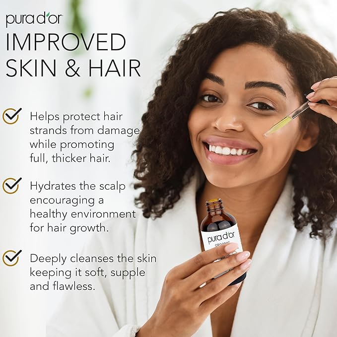 PURA D'OR 4 Oz ORGANIC Jamaican Black Castor Oil - Natural Smoky Scent - w/ 2 BONUS Empty Brushes - 100% Pure USDA Certified Cold Pressed & Roasted, Hexane Free Eyelash & Eyebrow Serum