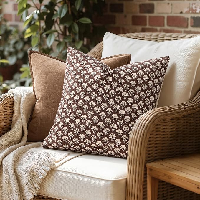 MIULEE Floral Print Decorative Euro Pillow Covers 22x22, Withered Rose | Vintage Boho Farmhouse Modern Home Decor, Set of 2, Block Print Cushion Covers for Couch Sofa Bed Living Room