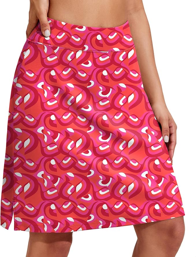 COOrun Women's 20" Knee Length Skirts High Waisted Golf Skorts with Pockets | Soft, Quick Dry, Split Hem, Built-in Shorts, A-line, Modest Skirts, for Golf Athletic Tennis Work Casual