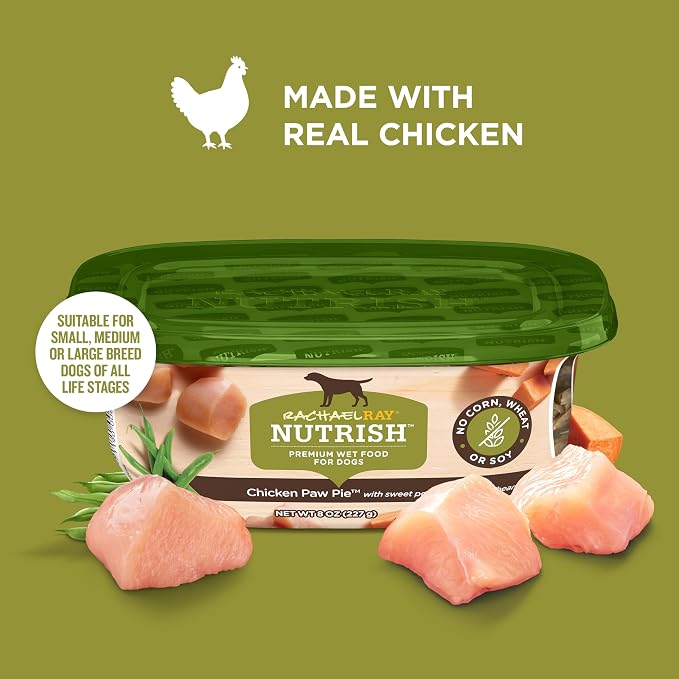 Nutrish Chicken Paw Pie Wet Dog Food, 8 oz. Tub (Pack of 8) (Rachael Ray) | Made with Sweet Potatoes & Green Beans, No Artificial Flavors, No Added Corn, Grain, Gluten or Soy Ingredients