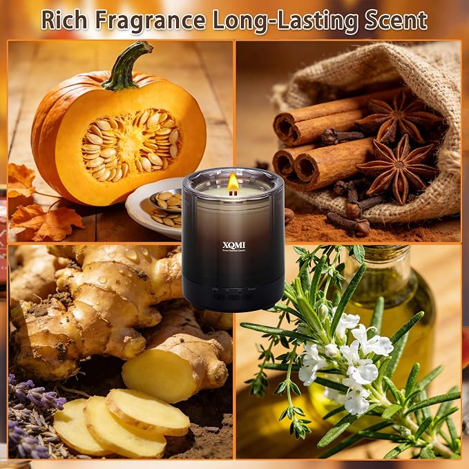 Smart Scented Candle with Remote | Home Decor & Giftable Soy Candles | Pumpkin | Ginger | Cinnamon | Vanilla | 35H Burn Time, Aromatherapy Candle Set, Perfect Holiday Gifts