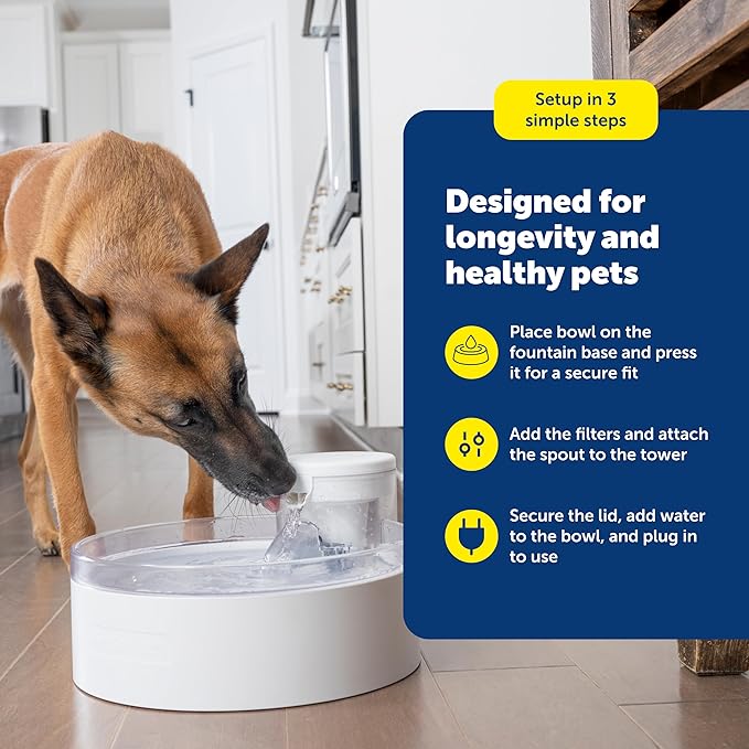 PetSafe Outlast Pumpless Dog Water Fountain, 128 oz, Dogs & Multiple Cats | Pumpless HydroSpin Design Cycles 128 Oz Water, Ion-x Carbon Filter Softens Water, Smart Sensors Slow Flow at Night