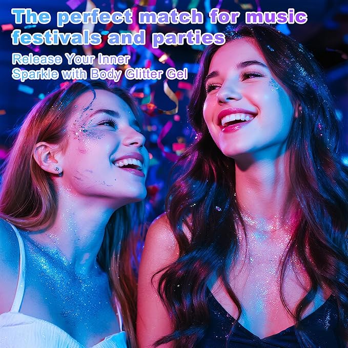6 Colors Glow in The Dark Glitter Gel for Face Body and Hair, UV Black Light Makeup Glitter Gel for Raves Festivals Party Halloween (Type 2)