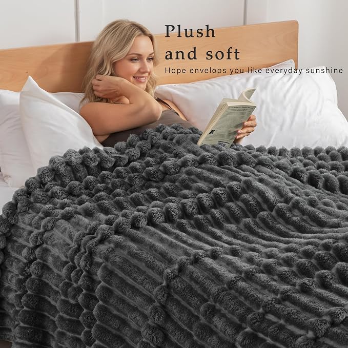 Exclusivo Mezcla Striped Twin Size Fleece Blanket for Bed, Couch, 60"x80" | Soft Breathable Cozy Bed Blankets, Lightweight Plush Fluffy Fuzzy Jacquard Decorative Blankets