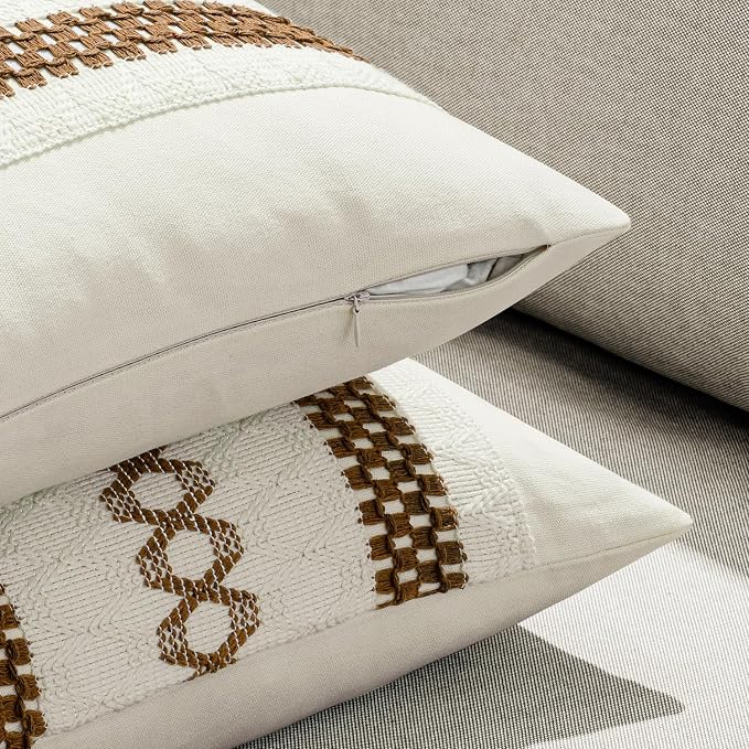MIULEE Set of 2 Coco Brown Boho Decorative Pillow Covers 20x20 Inch | Farmhouse Couch Throw Pillows, Modern Spring Cotton Cushion Covers, Macrame Woven Home Decor for Bed Sofa Chair